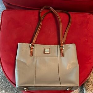 Dooney & Bourke Gray Shoulder Bag with Leather Straps.